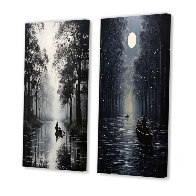 «Canal Quiet Passage Charcoal», 2 pièces, Toile tendue, H 40 po x l 40 po