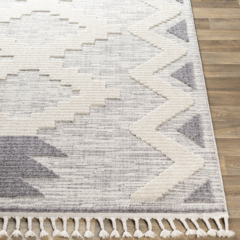 Tapis gris / ivoire à motif géométrique Highpoint, Rectangle 2 pi x 2 pi 11 po
