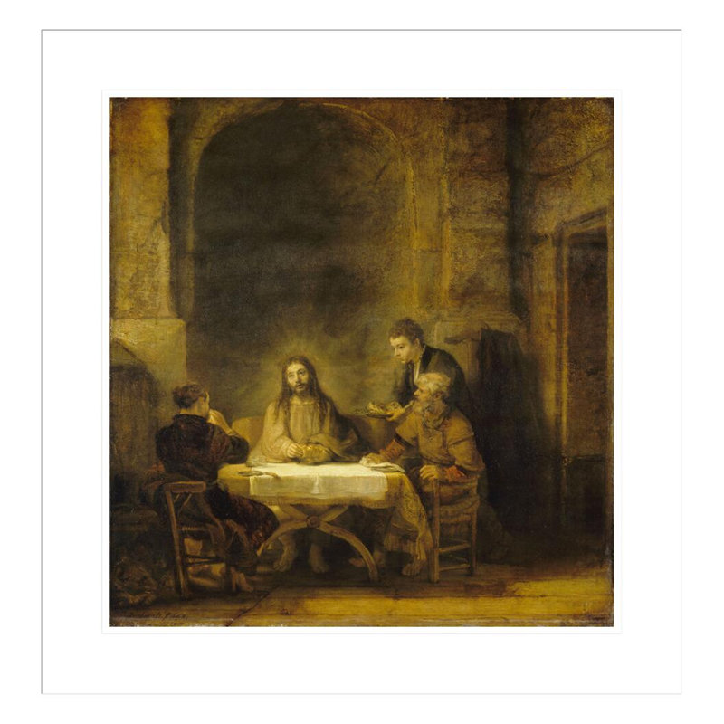 Le souper à Emmaüs [Les perlerins d'Emmaus] par Rembrandt van Rijn - Estampe numérique encadrée, H 24,32 po x l 23,5 po