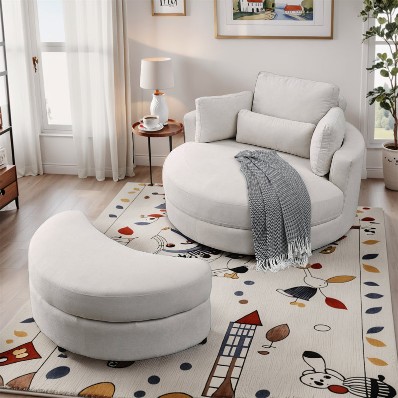 Parkview sofa couch, Swivel Accent Barrel Sofa Lounge Club Big Round Chair with Storage Ottoman,sofas,couches, Beige Linen