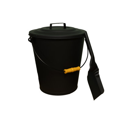 Comfort Glow 6-Gallon Ash Bucket with Shovel, 2-Year Warranty, Wooden Grip, Tight Lid, Stores Ashes, Kindling, Pellets, Charcoal, Safe Storage, Brass Trim