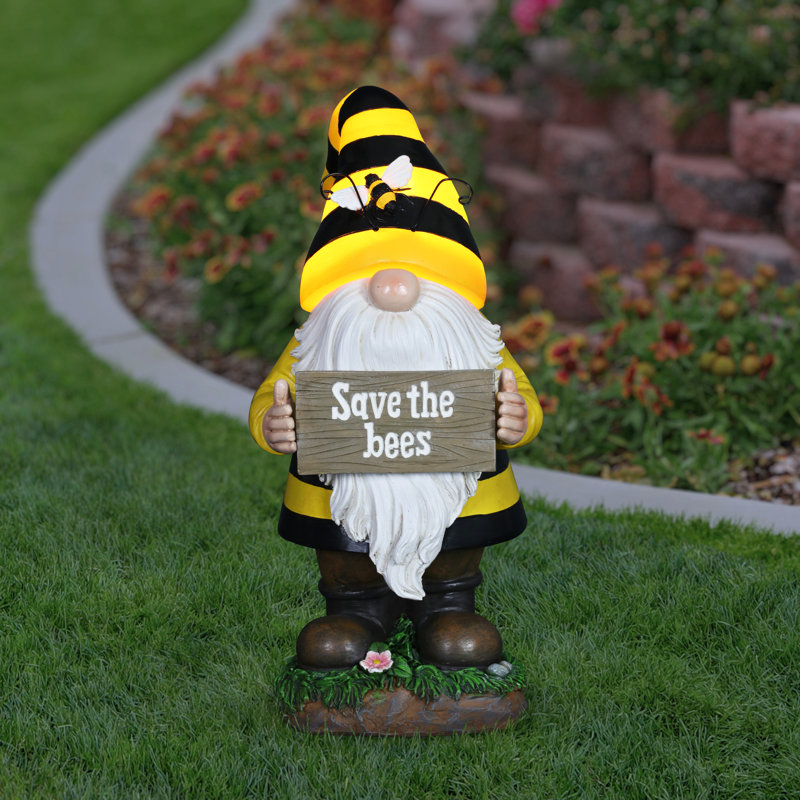 Statue gnome solaire avec panneau «Save the Bees» Exhart, 6 par 13 pouces Exhart