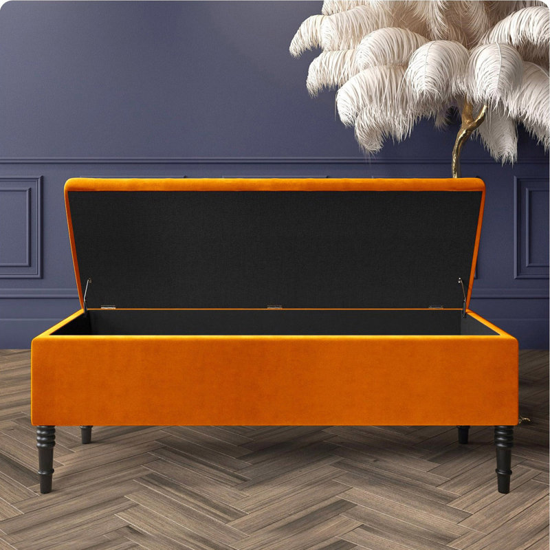 Paris Plain Ottoman Storage Bench - Plush Velvet Shoe Bench - Upholstered Footstool with Storage, 50cm H x 120cm W x 40cm D