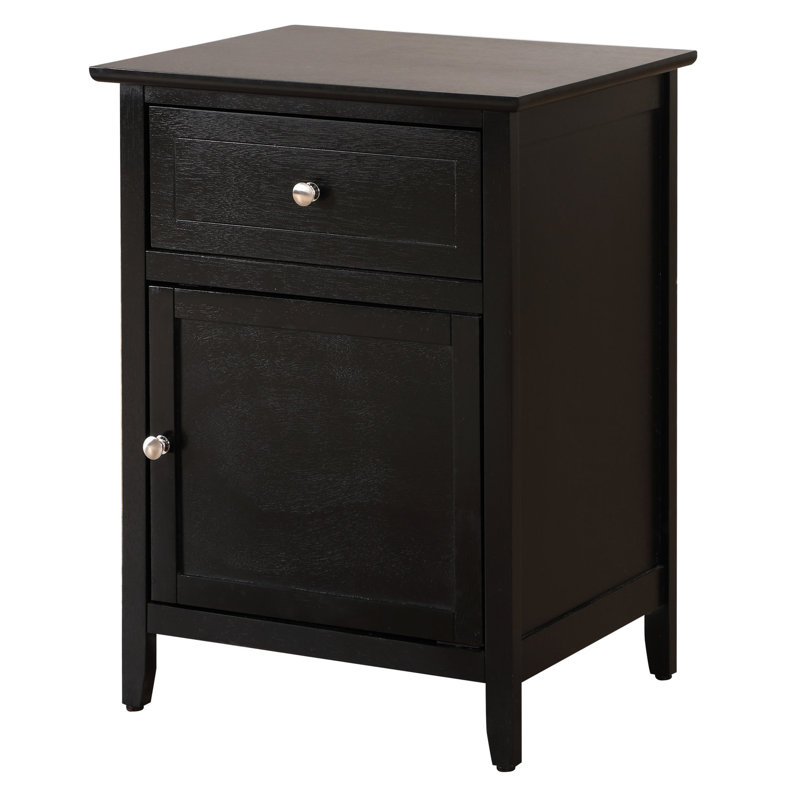 Élégante table de chevet transitionnelle pour chambre à coucher, noire - H 25 po x l 19 po x P 15 po, porte de tiroir et d'armoire compacte et simple pour le rangement, conception élégante qui rehausse son style, son utilisation rapide et son apparence ordonnée