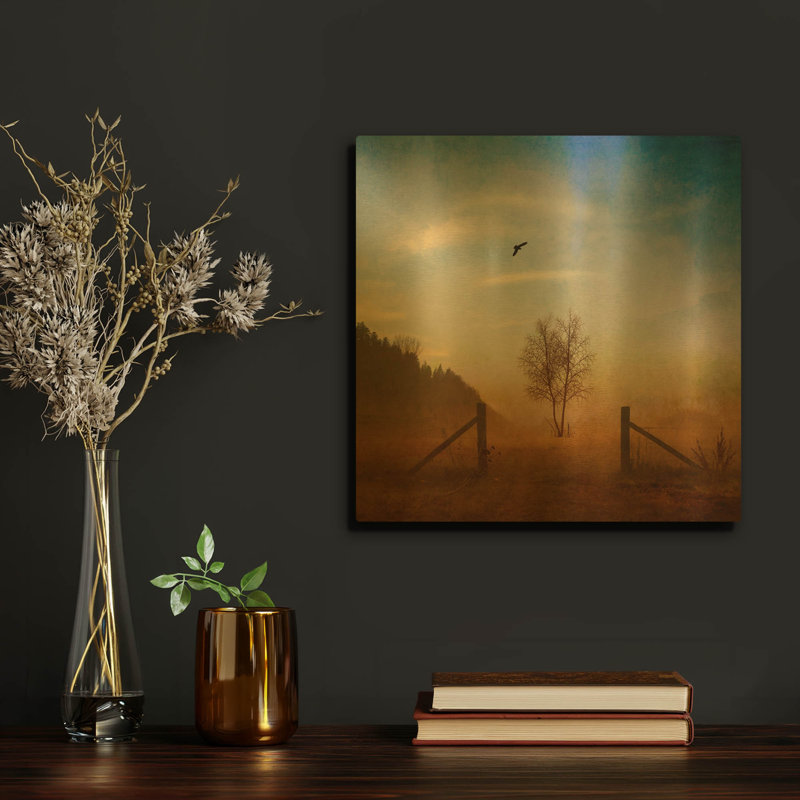 «Open Space» par Philippe Sainte, art mural en métal doré, 12 po x 12 po, 12 po x 12 po