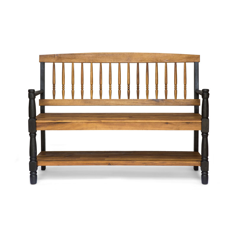 Banc de rangement en bois massif, Teck / noir