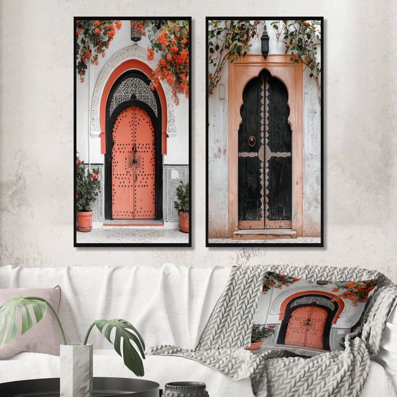 Ensemble de 2 pièces de décoration de porte marocaine rose Rhapsody rehaussée de blanc I, H 40 po x l 40 po