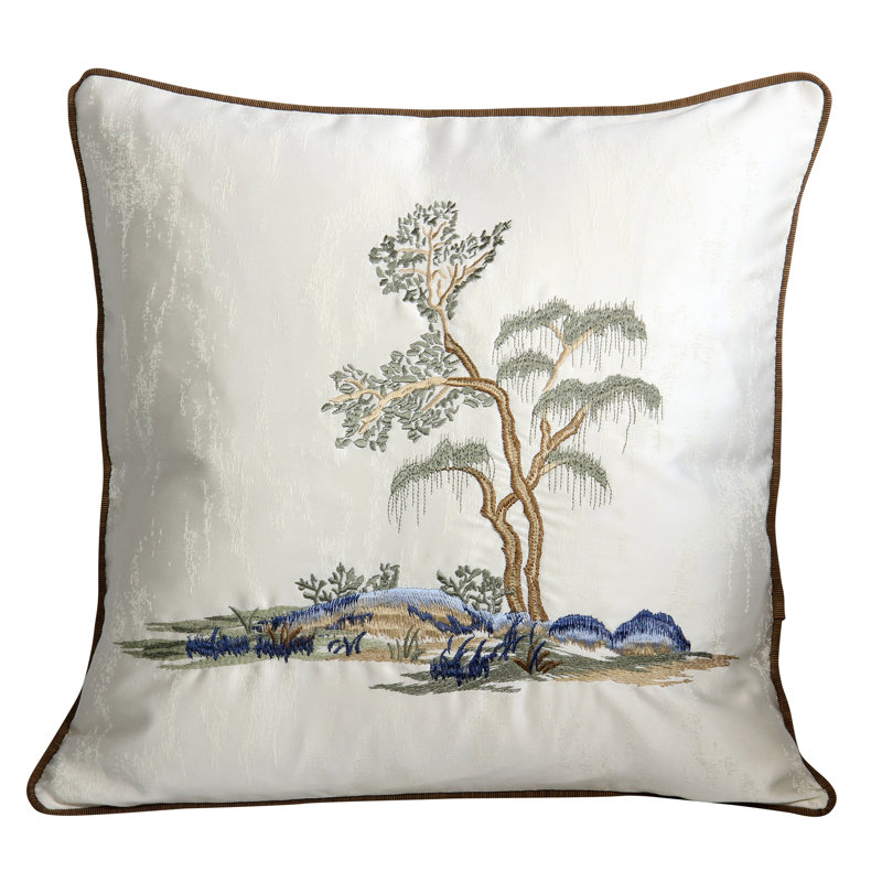 Square Silk Pillow Cover, Ivory/Blue, 18"H x 18"W, Square