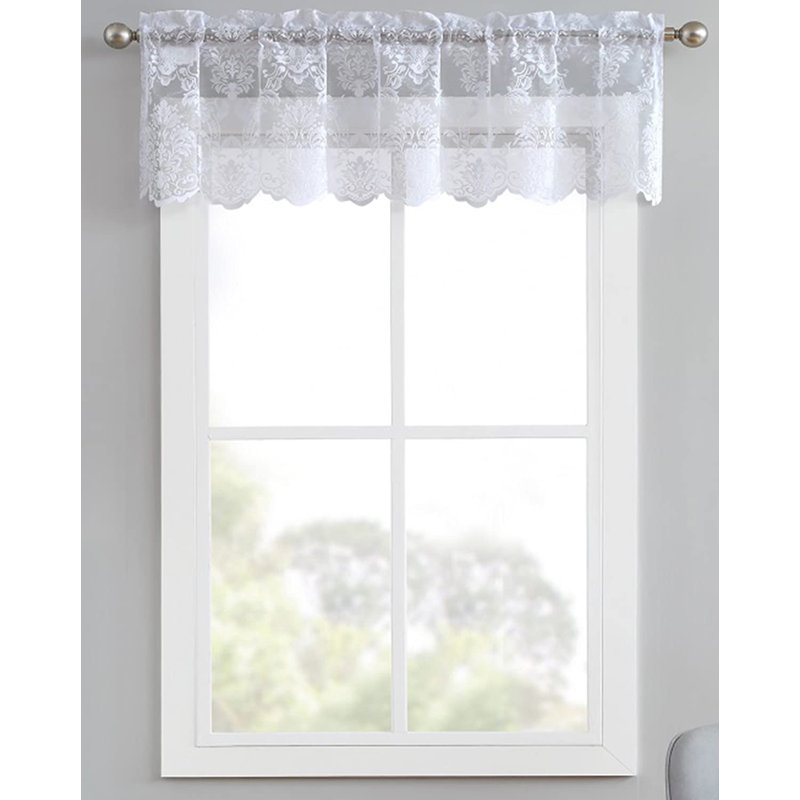 Mohit Floral Lace Kitchen Valance Curtain. 60" Wide by 18" Long in 3 Colors, White