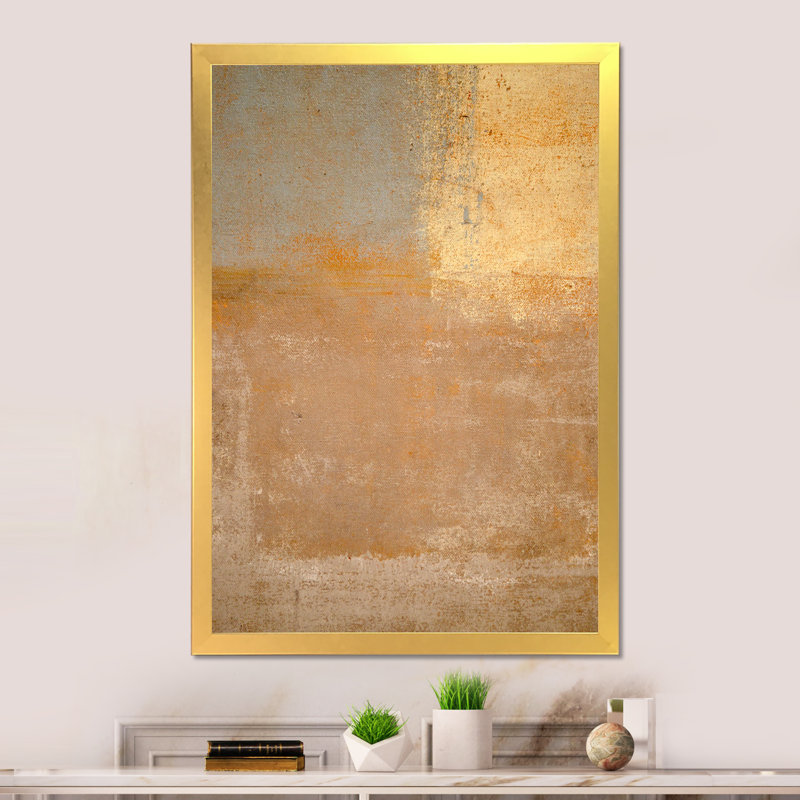 Gris et beige abstrait - art mural moderne et contemporain, H 20 po x l 12 po x P 1 po, Encadrement doré