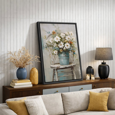 Vibrant Wildflower «White Daisy Flowers Bouquet Artwork, Modern French Rustic French Country Floral Walls, Large Encadré, Impression Giclée Sur Toile»