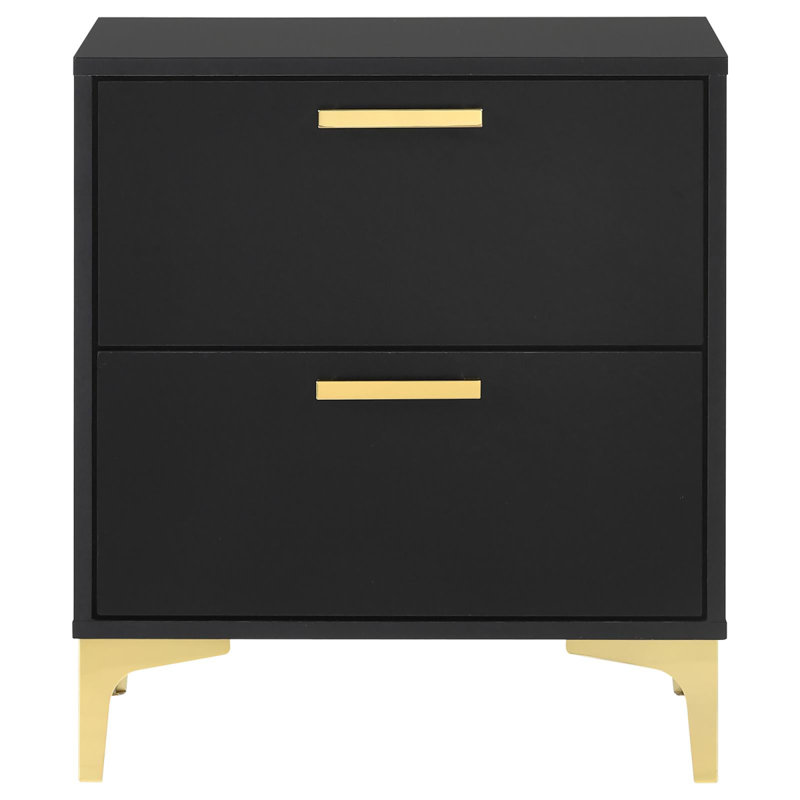 Black And Gold 2-Drawer Rectangular Nightstand, Black