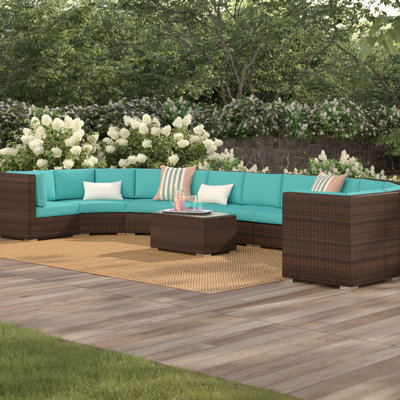 Pavior Wicker 9 - Person Curved Seating Group with Cushions - No Assembly