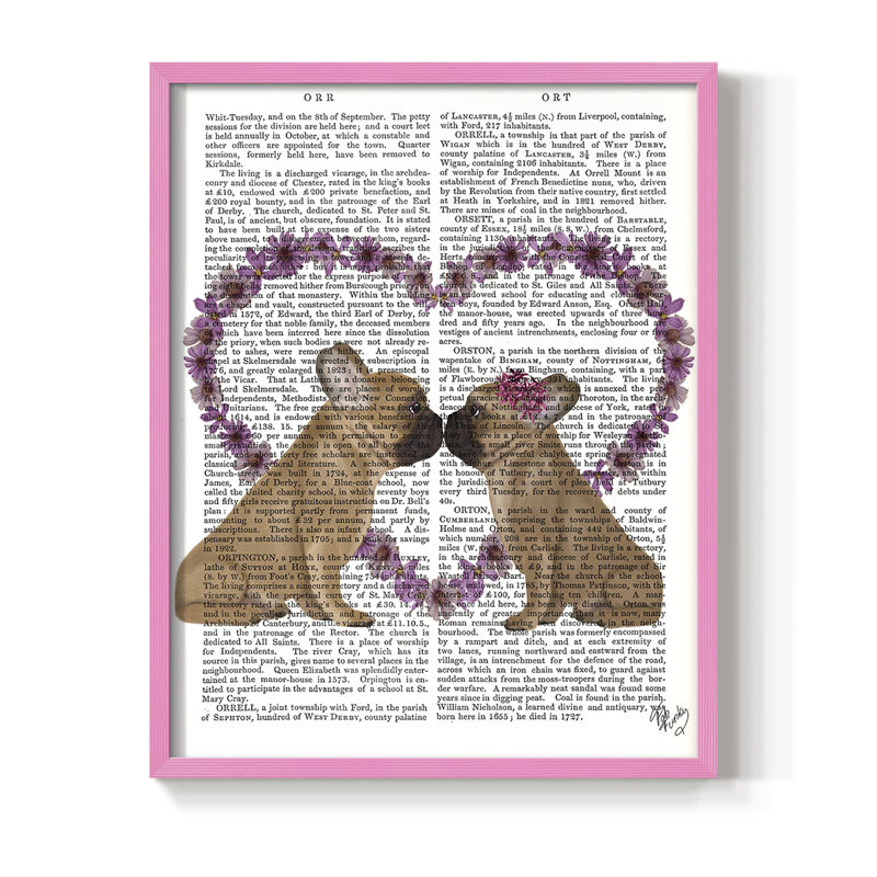 «French Kiss and Flower Heart», reproduction encadrée - bois massif, H 10 po x l 8 po, Cadre photo rose simple