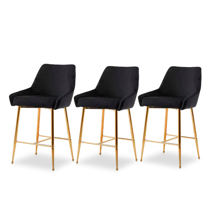 Grisette Upholstered Counter Stool with Metal Frame, Black