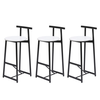 Modern Bar Stools With Backrest For Kitchen Island Or Pub Room Metal Frame Black & White Set Of 3