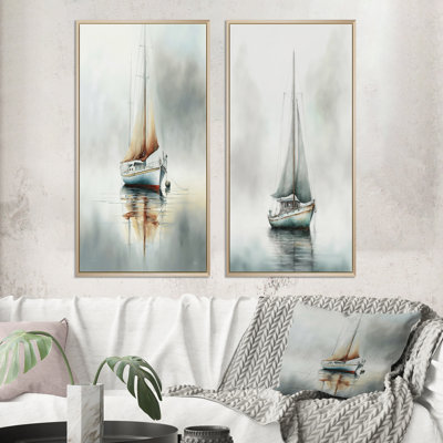 Bateau sur le lac II - ensemble d'art mural bateau côtier de 2 pièces
