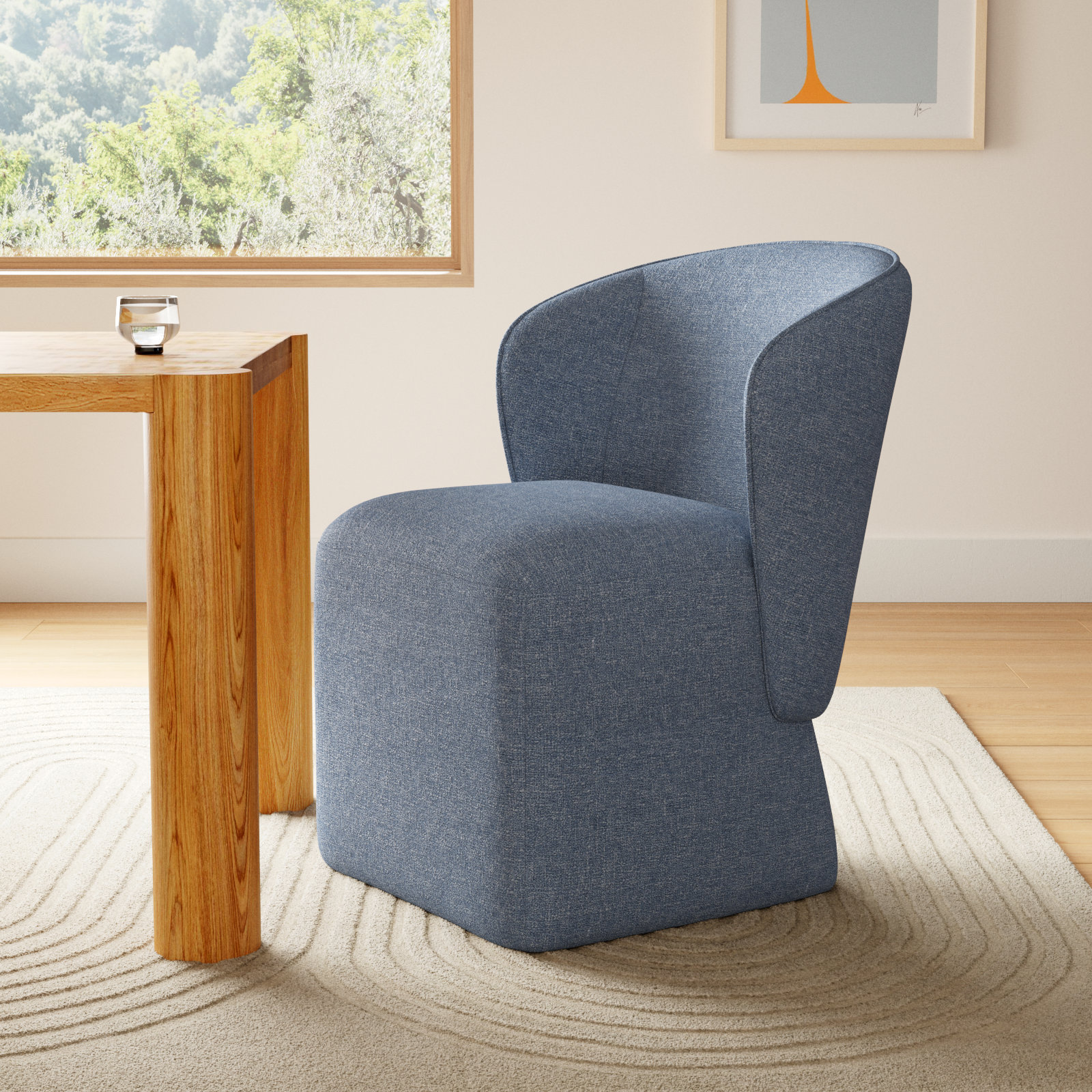 Niha Swivel Linen Dining Chair, Nathan Capri Blue Tweed
