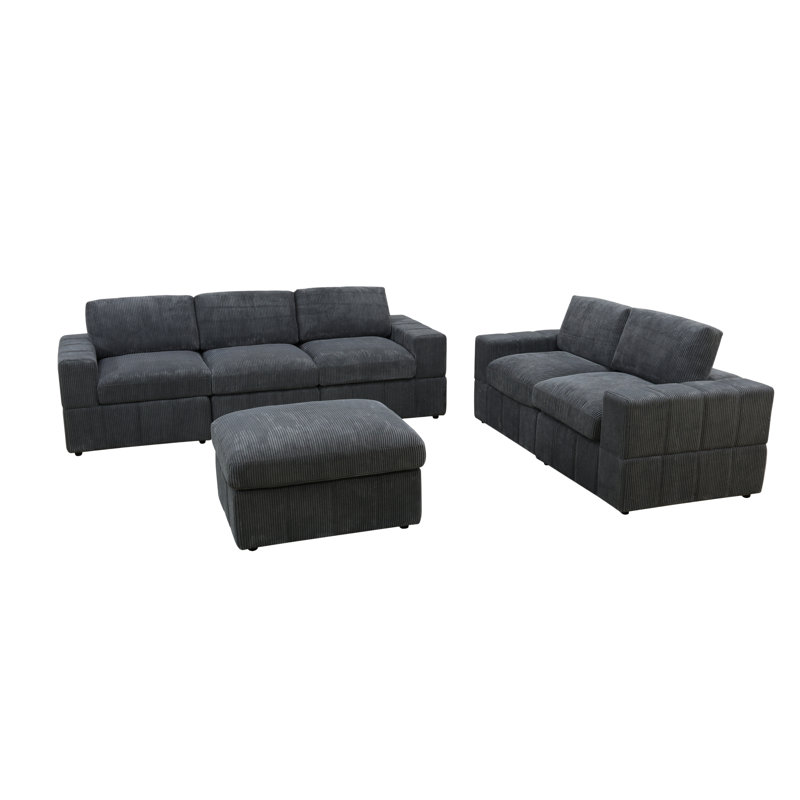 Ensemble de canapé modulaire réversible avec repose-pieds 6- Picec, Velours côtelé gris foncé