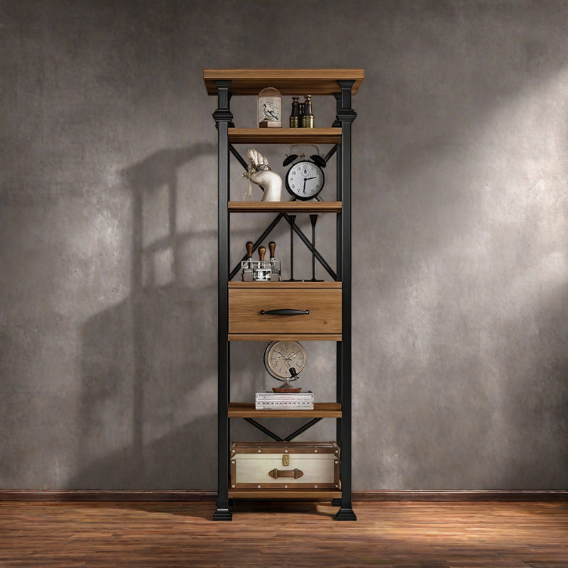 Bibliothèque rétro tendance, (5 tablettes) H 70,8 po x l 27,5 po x P 13,7 po
