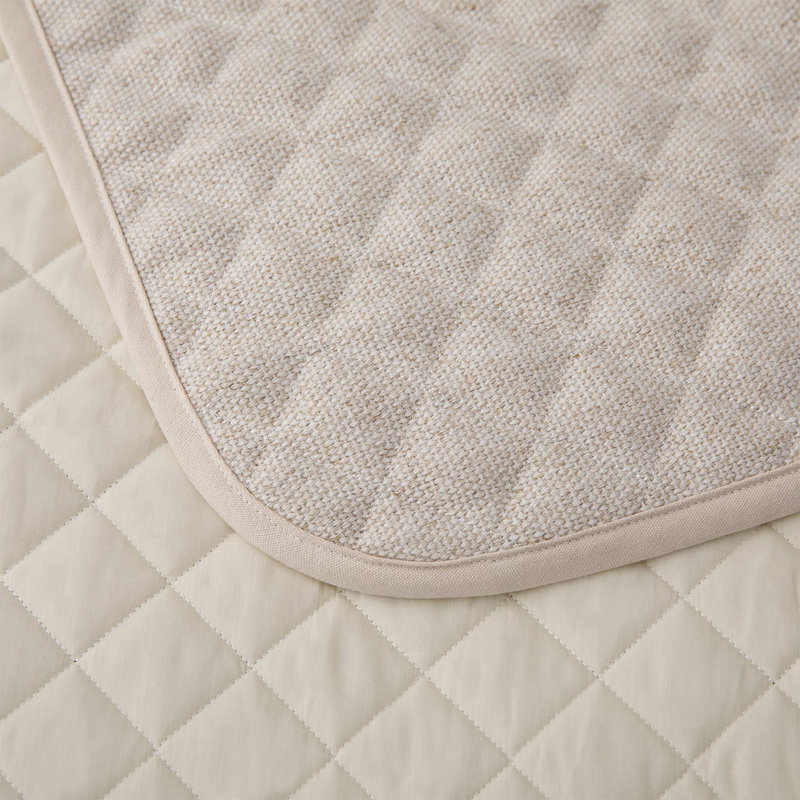 Twin White Cotton Linen Blend Quilt Set with Stripes