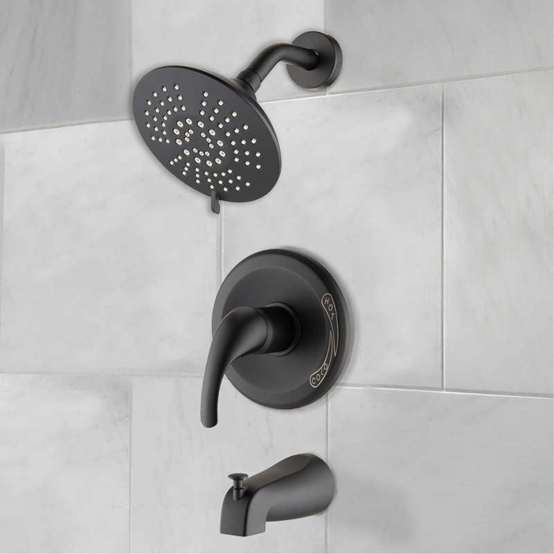 Ensemble de bec de baignoire à poignée simple et pomme de douche à 5 fonctions (valve incluse)
