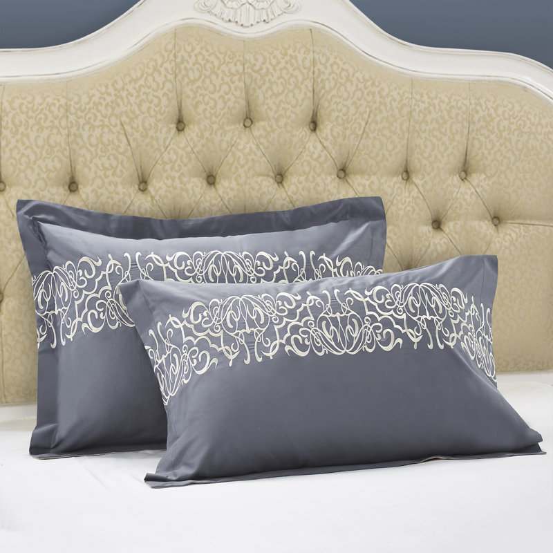 Slate Blue and Cream Cotton Pintuck King Duvet Cover Set