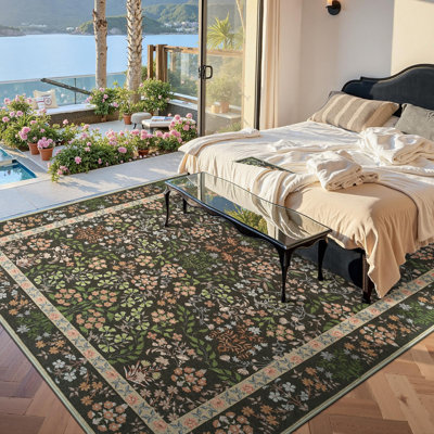 Floral Machine Washable Area Rug