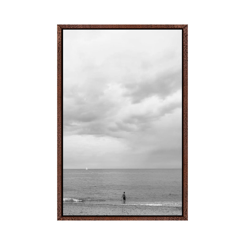 Barcelona Coast by Bethany Young - Print on Canvas, 66.04cm H x 45.72cm W x 3.81cm D, Classic Brown Wood Framed