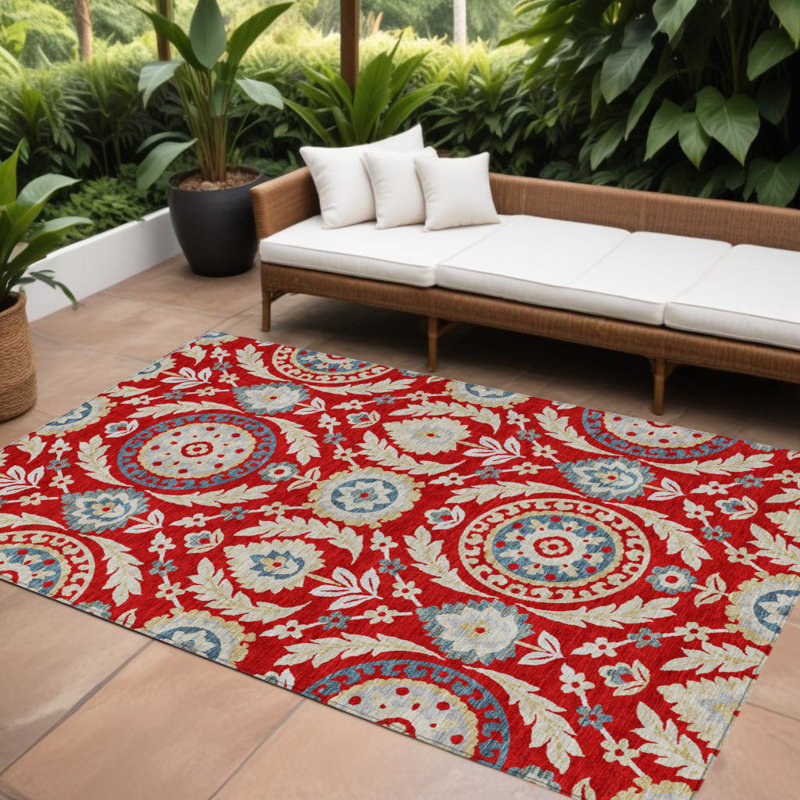 Tapis intérieur lavable floral 8 pi x 10 pi bleu marine