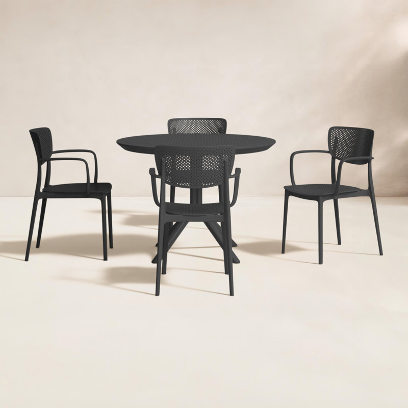 Farrah Loft Armchair 5 Person Dining Set, Black