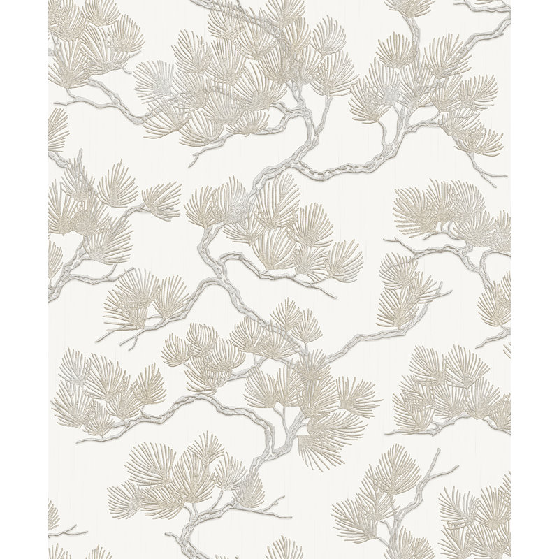 Embroidered Pine Tree Wallpaper, Beige