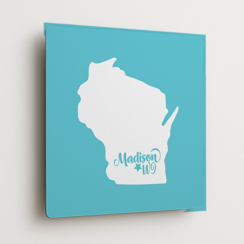Home Sweet Madison — Wisconsin State Silhouette — Square Metal Wall Art, 12" H x 12" W