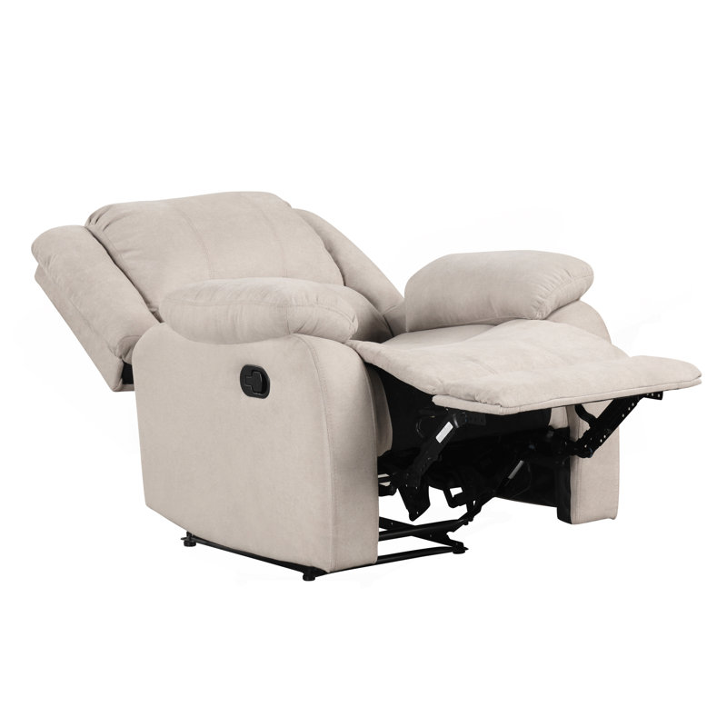 Modern Reclining Chair Textured Fabric Upholstery Pillowtop Arms Solid Wood Frame 1Pc Living Room Furniture, Beige Fabric