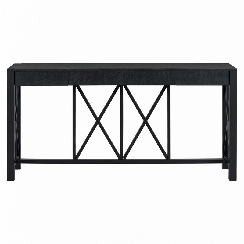 Console en placage d'acacia 60 po avec 4 tiroirs spacieux, Noir