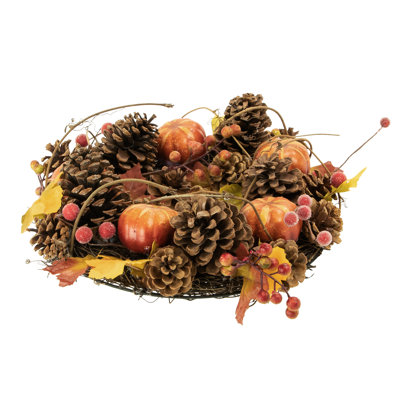 Pinecone And Pumpkin Fall Harvest Wreath 14Inch Unlit