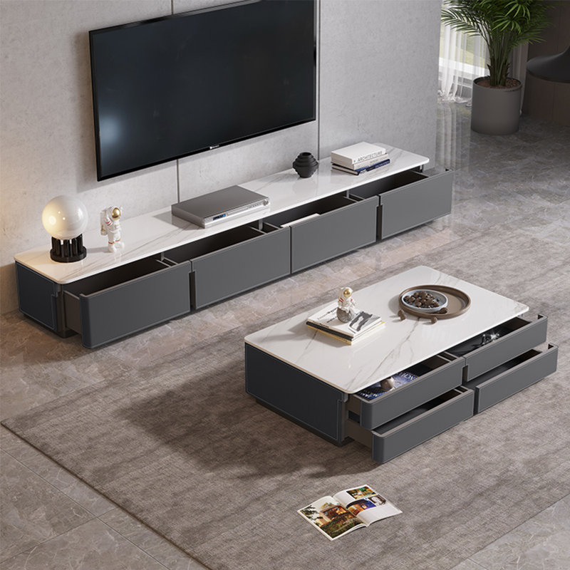 Meuble télé et table basse sur pied, Gris
