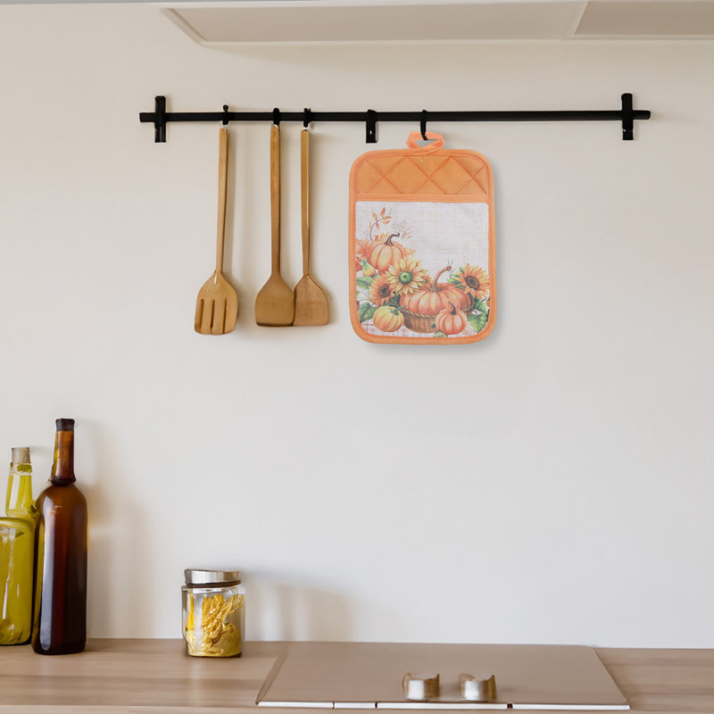 Pot Holder With Pocket (Pumpkin) - Set Of 6