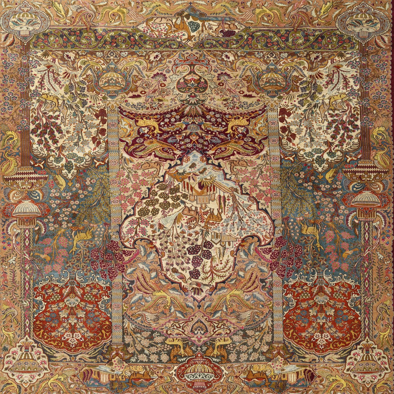 Tapis beige/gris/rouge traditionnel, Carré 5 pi