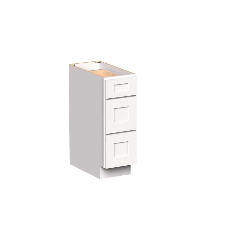 Armoire inférieure à 3 tiroirs DL Cabinetry (prête à assembler) de style Shaker l 12 po x H 34,5 po x P 24 po, White Shaker