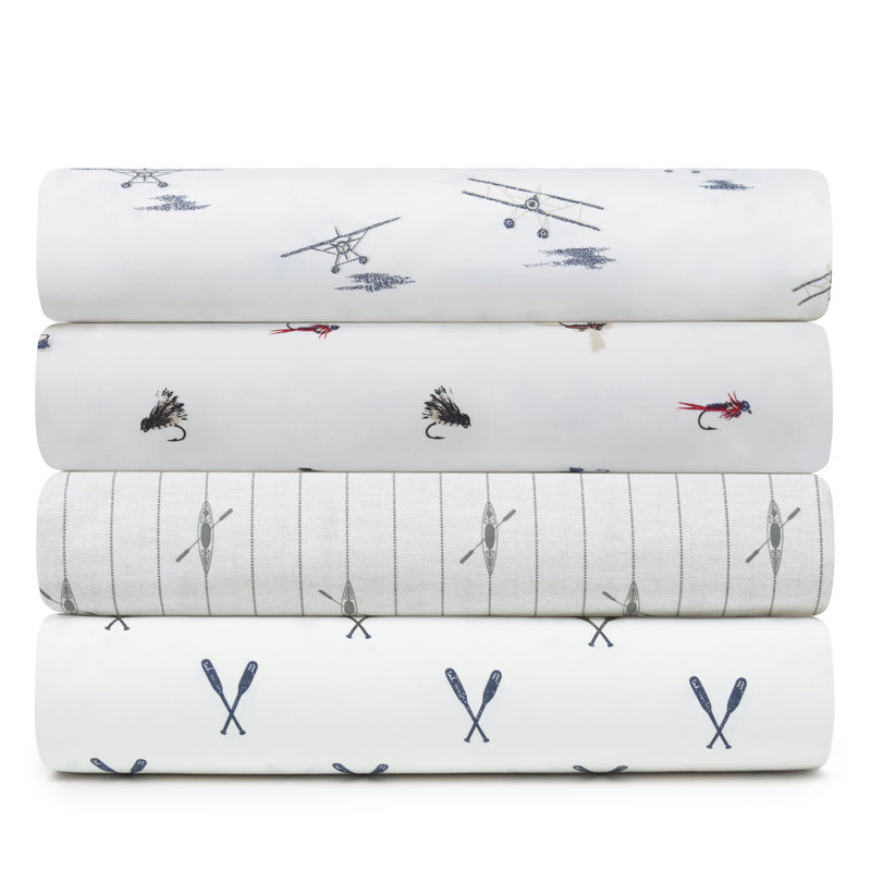 Ensemble de draps en polyester Shasta Lake, Ensemble de draps pour lit double avec 2 taies d'o, Mouches pour la pêche