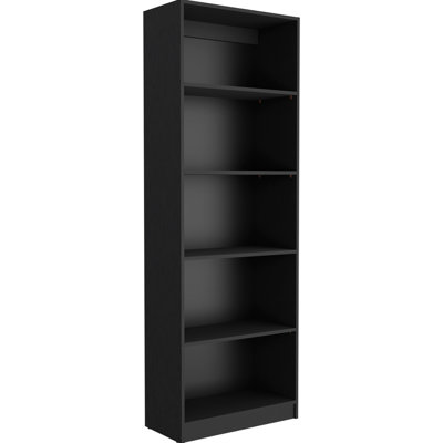 Bibliothèque de salon 3 pièces en noir foncé: 4 tablettes, minces, 2 portes pour des présentoirs de rangement variés noir 3 comprenant: tablettes, différentes pièces