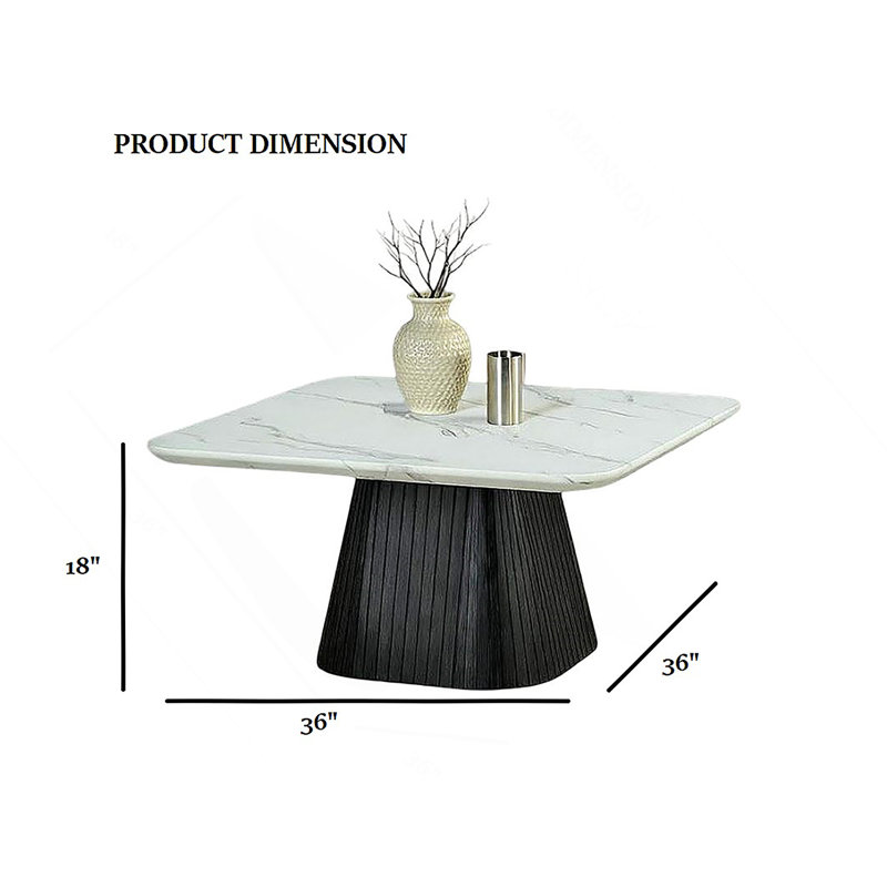 Table basse carrée de style contemporain avec plateau en faux marbre et base tambour