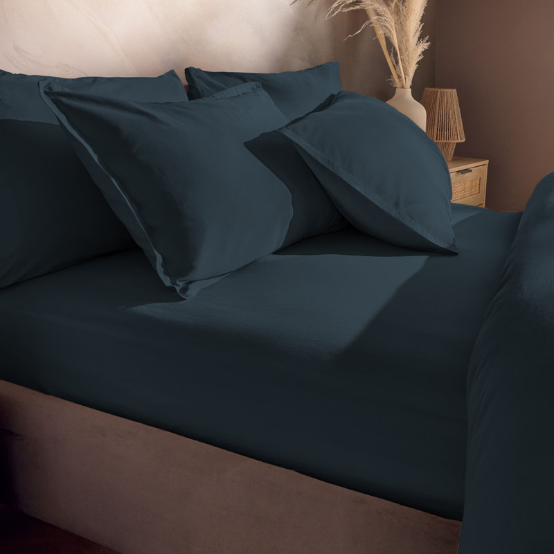 Silentnight Washed Cotton Rich Fitted Sheet, Indigo, Double (4.6')