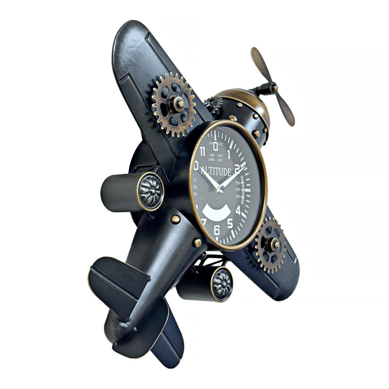 Retro Industrial Metal Airplane Clock