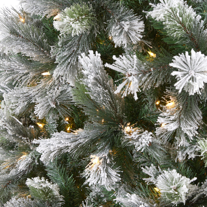 Arbre de Noël artificiel pin floqué avec lumières claires / blanches, H 9 pi