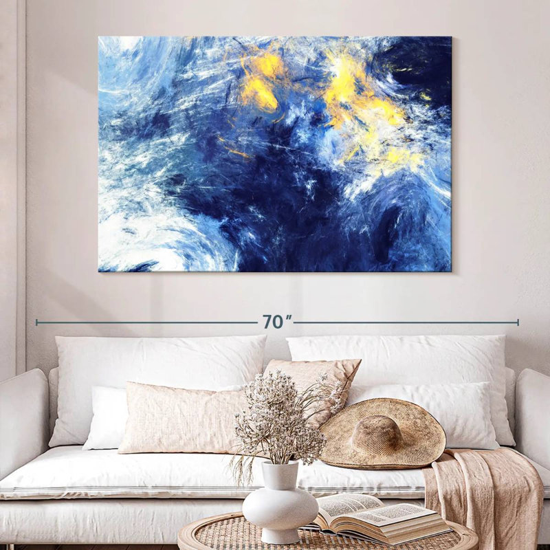 Avery abstrait bleu et jaune, H 34 po x l 51 po