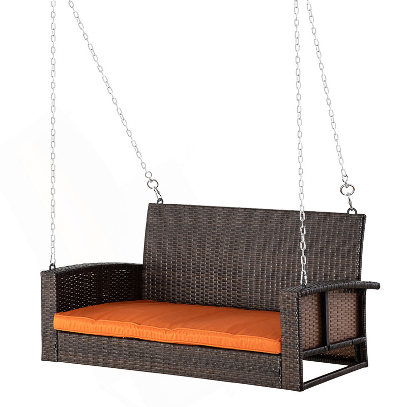 Élégant banc pivotant suspendu en osier pour 2 personnes! Avec coussins et robuste, 550 lb, Orange
