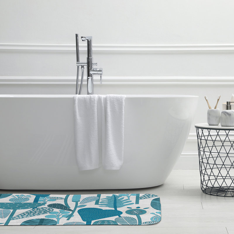 Tapis de bain Botanical Blooms, Bleu, L 21 po x L 34 po