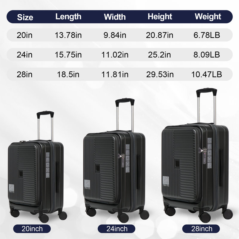 Luggage,with front opening,TSA approved lock,hardshell suitcase,Black